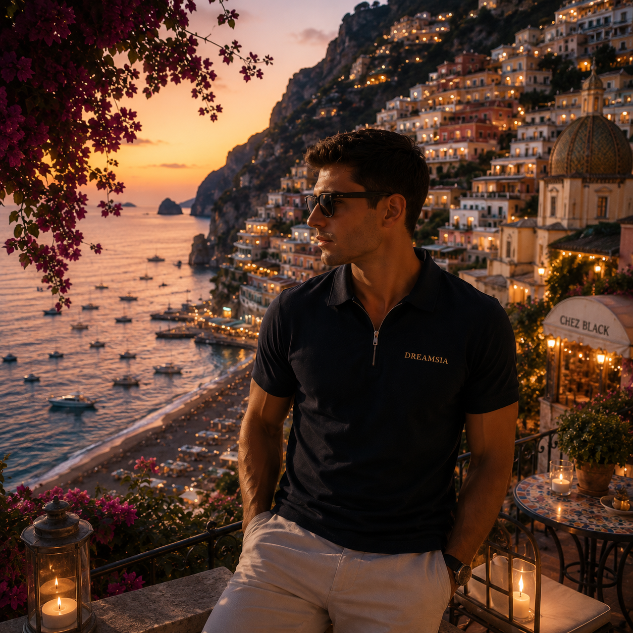 Men's Navy Blue Zip Polo Shirt