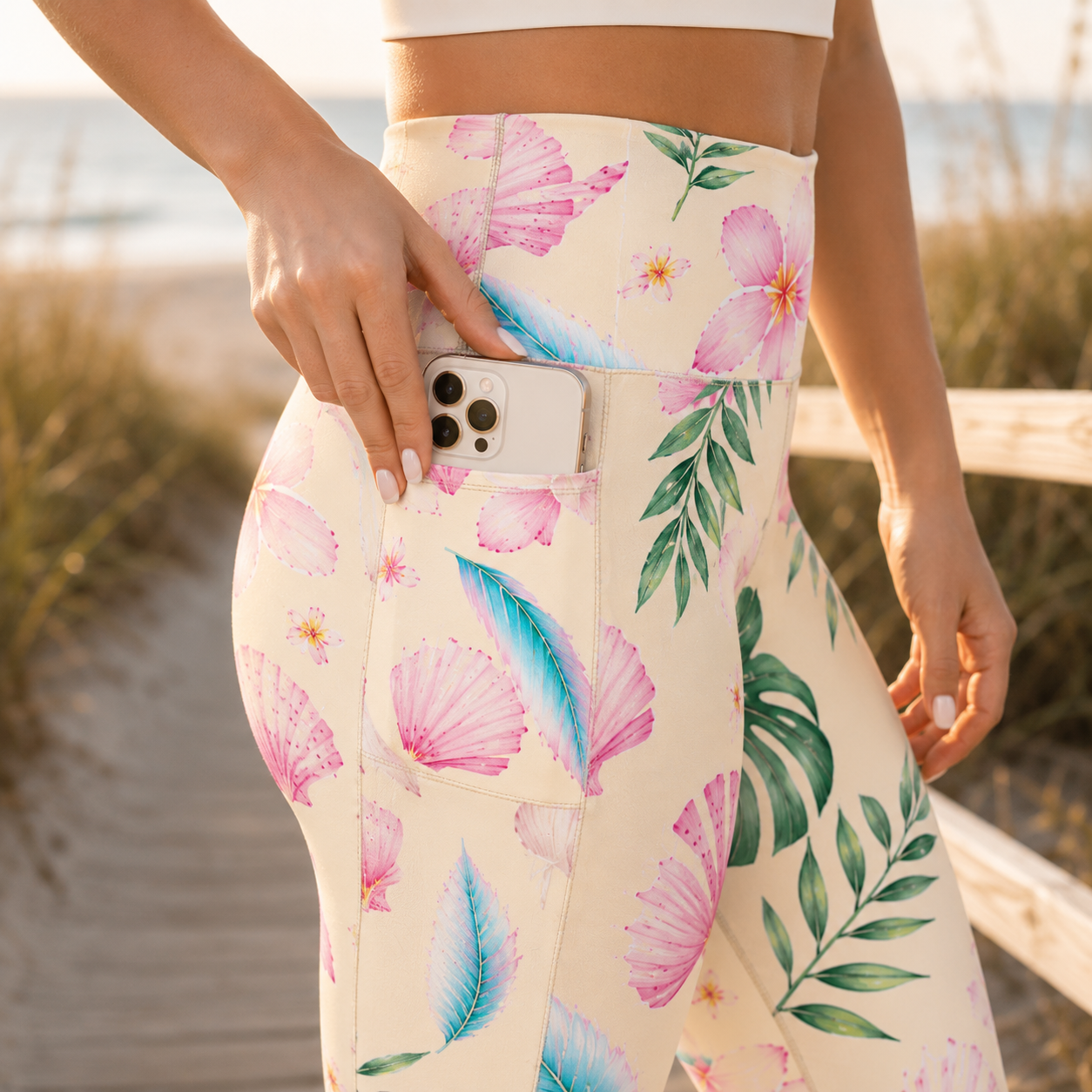 Coastal Cream Leggings with pockets