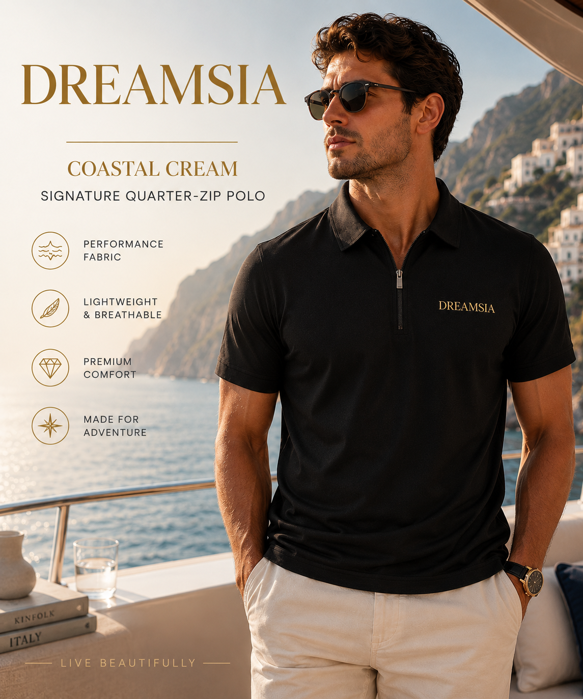 Men's Black Zip Polo Shirt