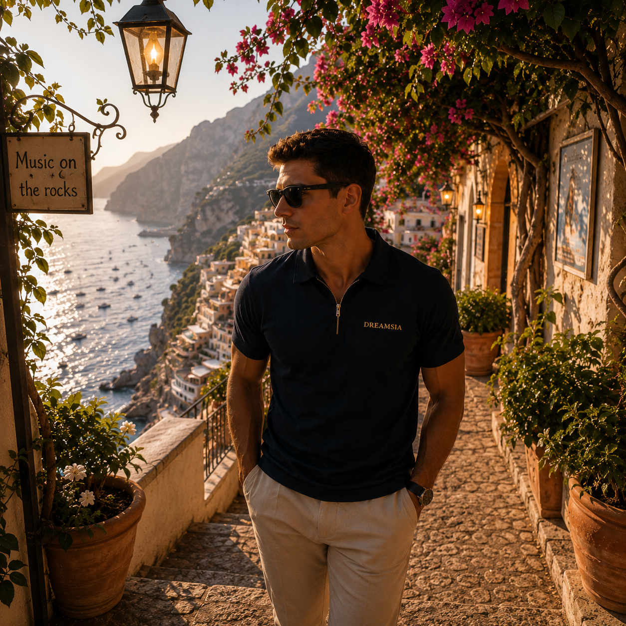 Men's Navy Blue Zip Polo Shirt