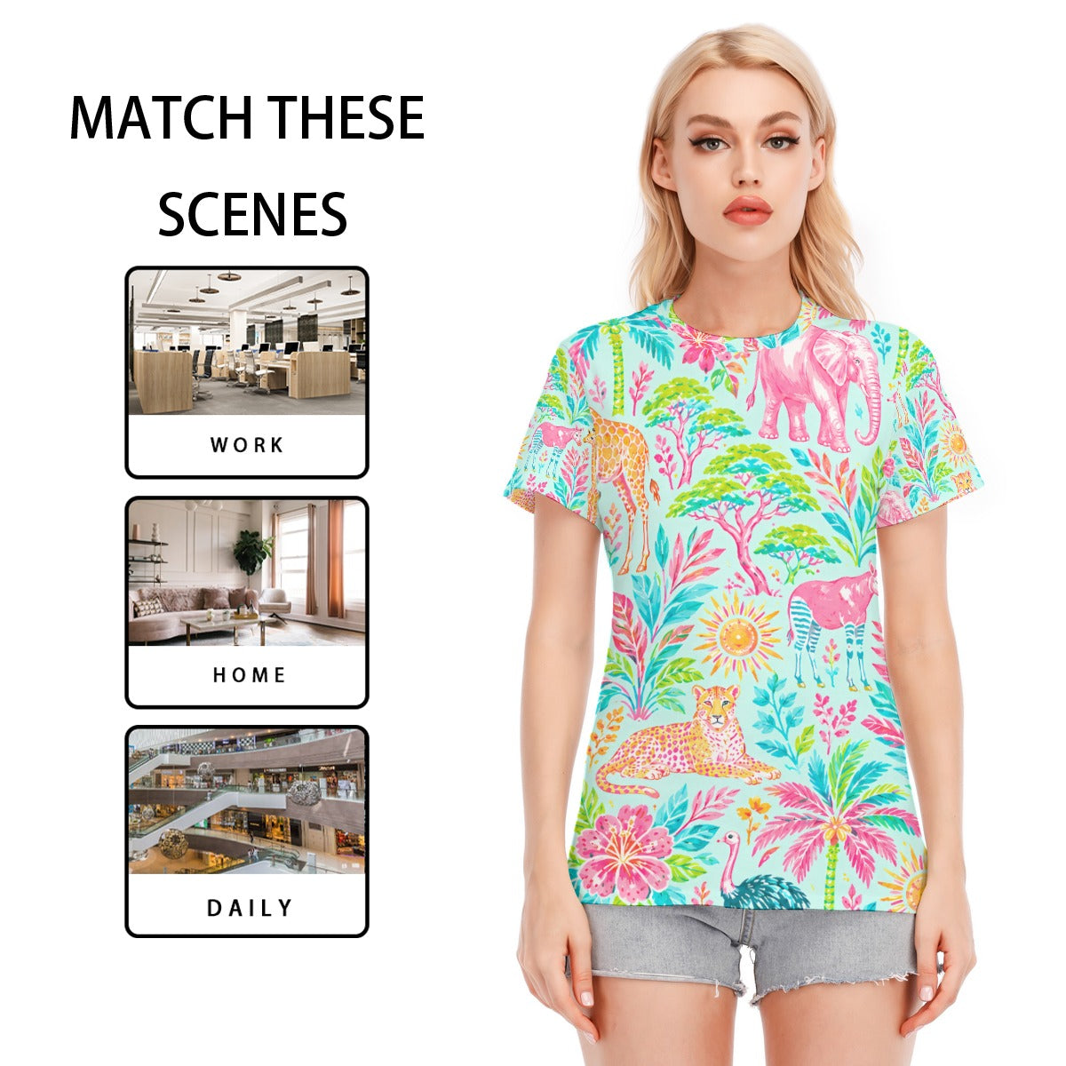 All-Over Print Women's Round Neck T-Shirt | 190GSM Cotton