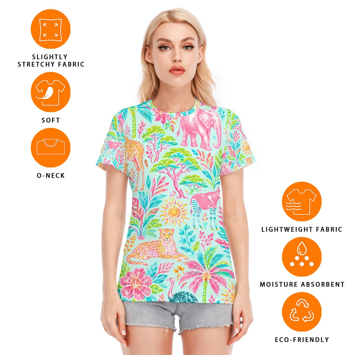 All-Over Print Women's Round Neck T-Shirt | 190GSM Cotton