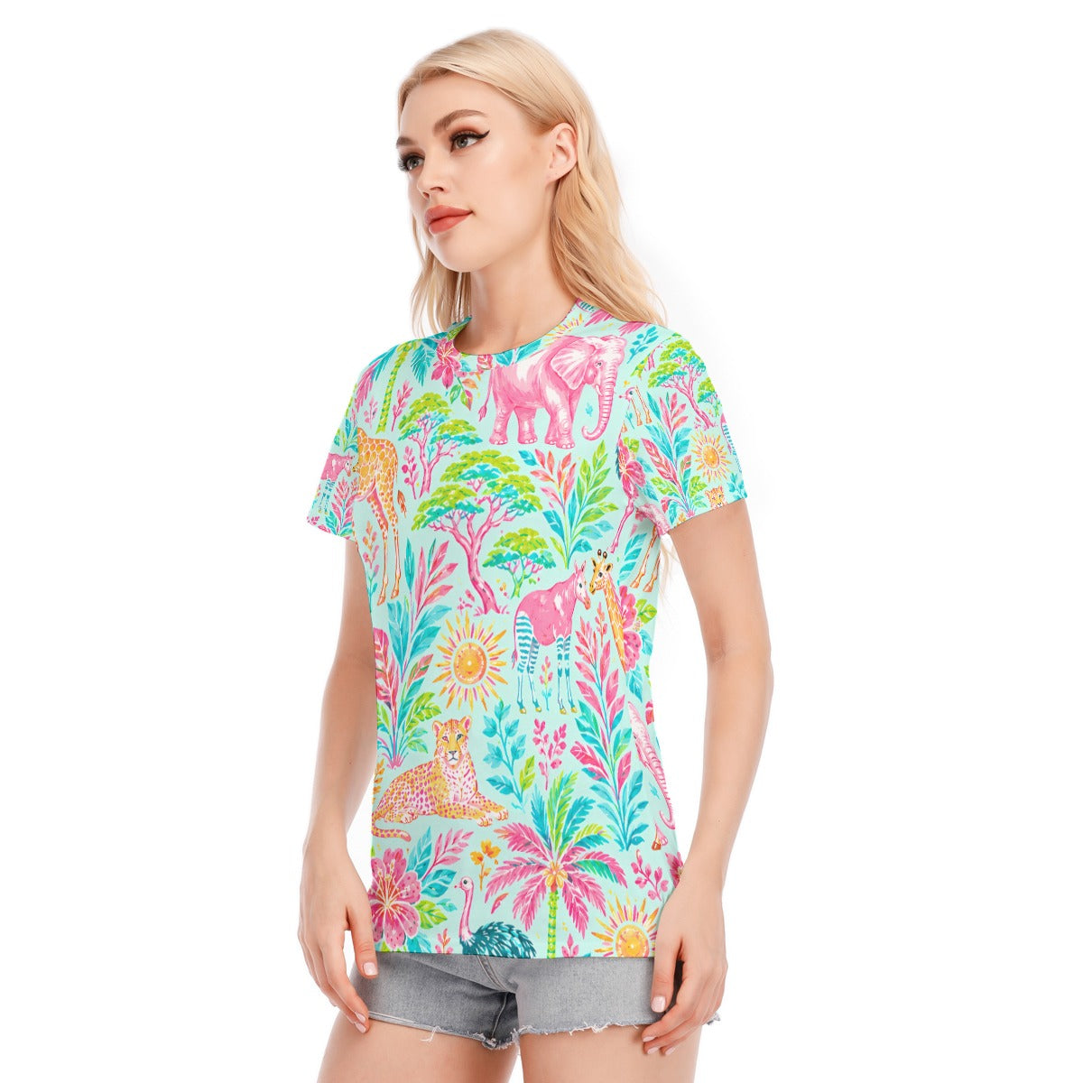 All-Over Print Women's Round Neck T-Shirt | 190GSM Cotton