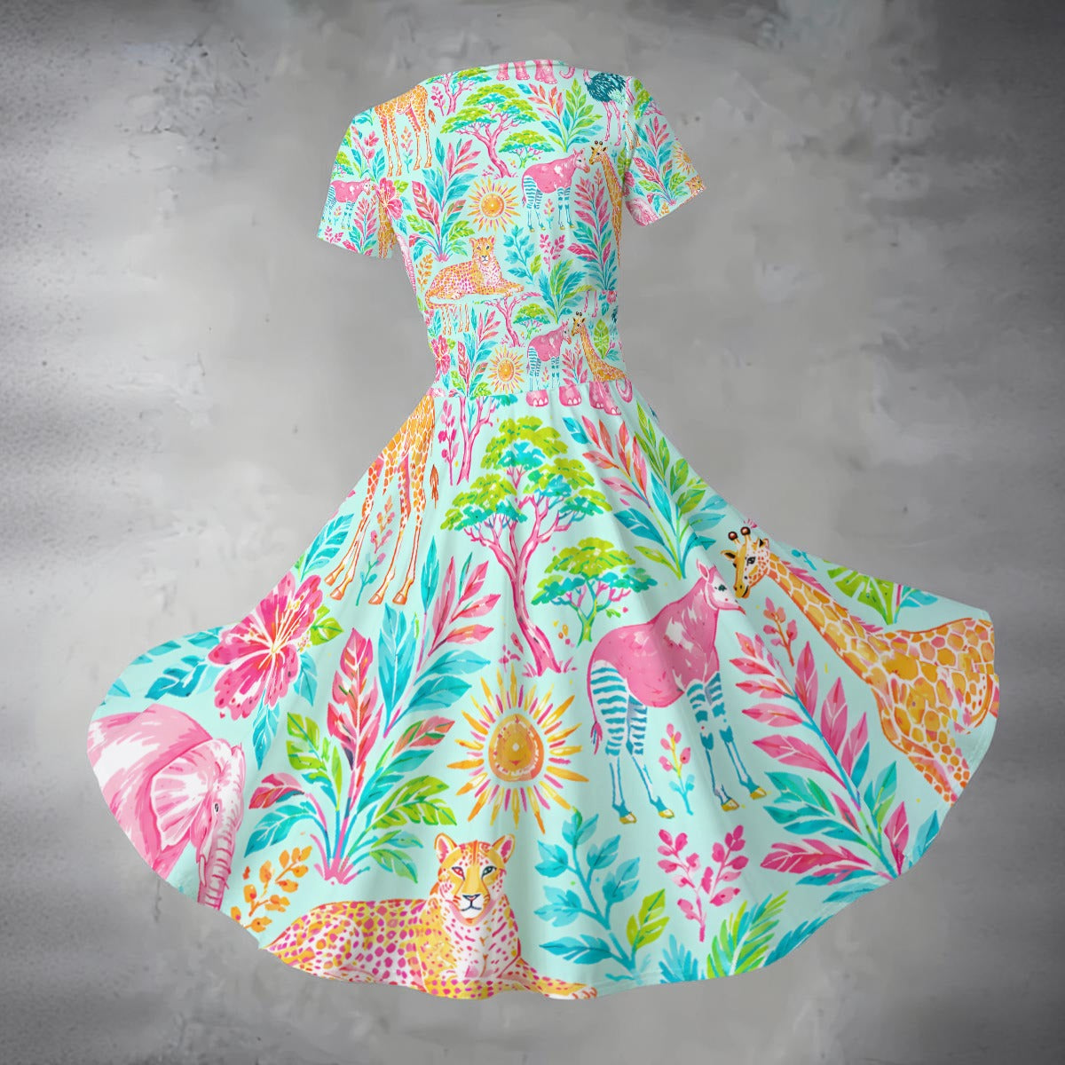 All-over Print Women's Short Sleeve V Neck Midi Dress