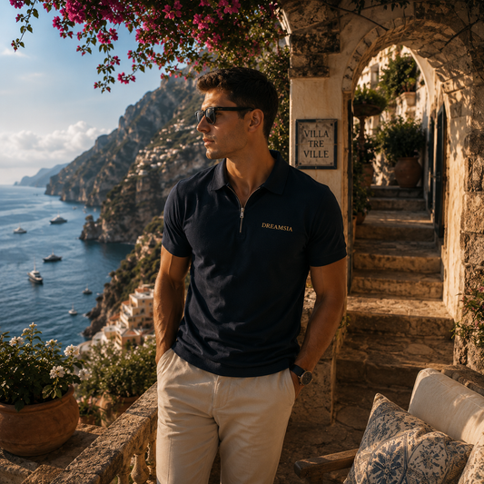 Men's Navy Blue Zip Polo Shirt