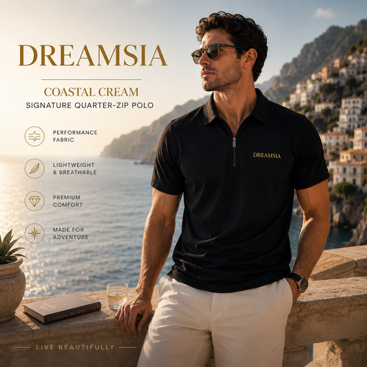 Men's Black Zip Polo Shirt