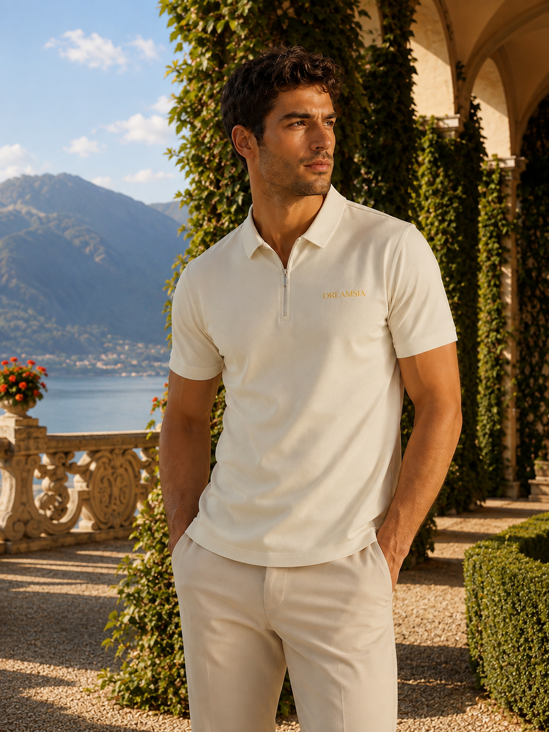Men's Light Gray Quarter-Zip Performance Polo Shirt