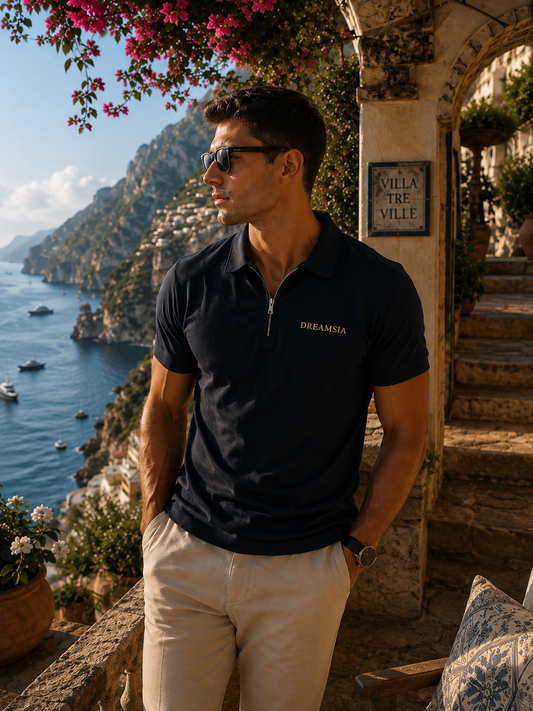 Men's Navy Blue Zip Polo Shirt