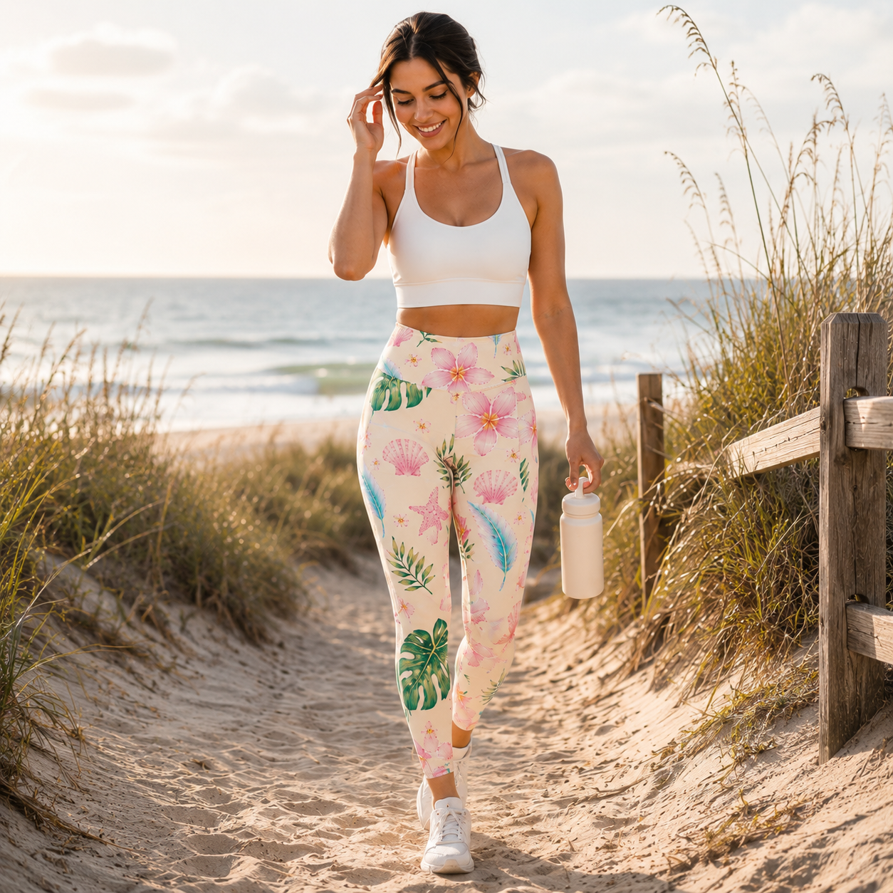 Coastal Cream Leggings with pockets