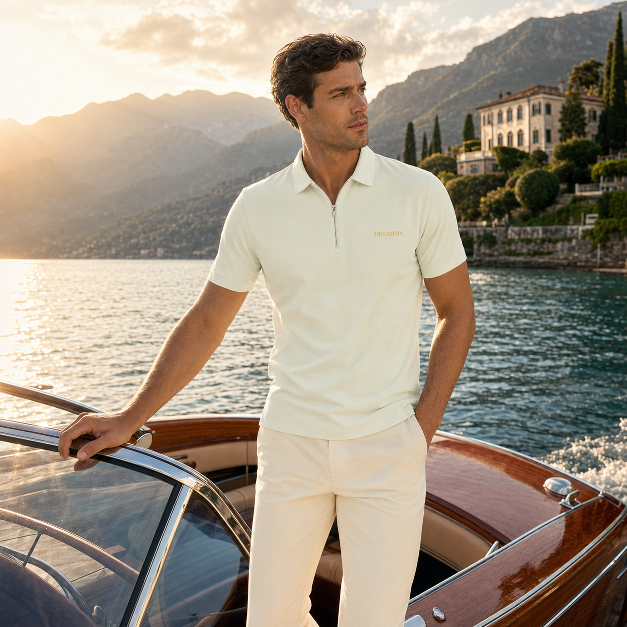 Men's Green Zip Performance Polo Shirt