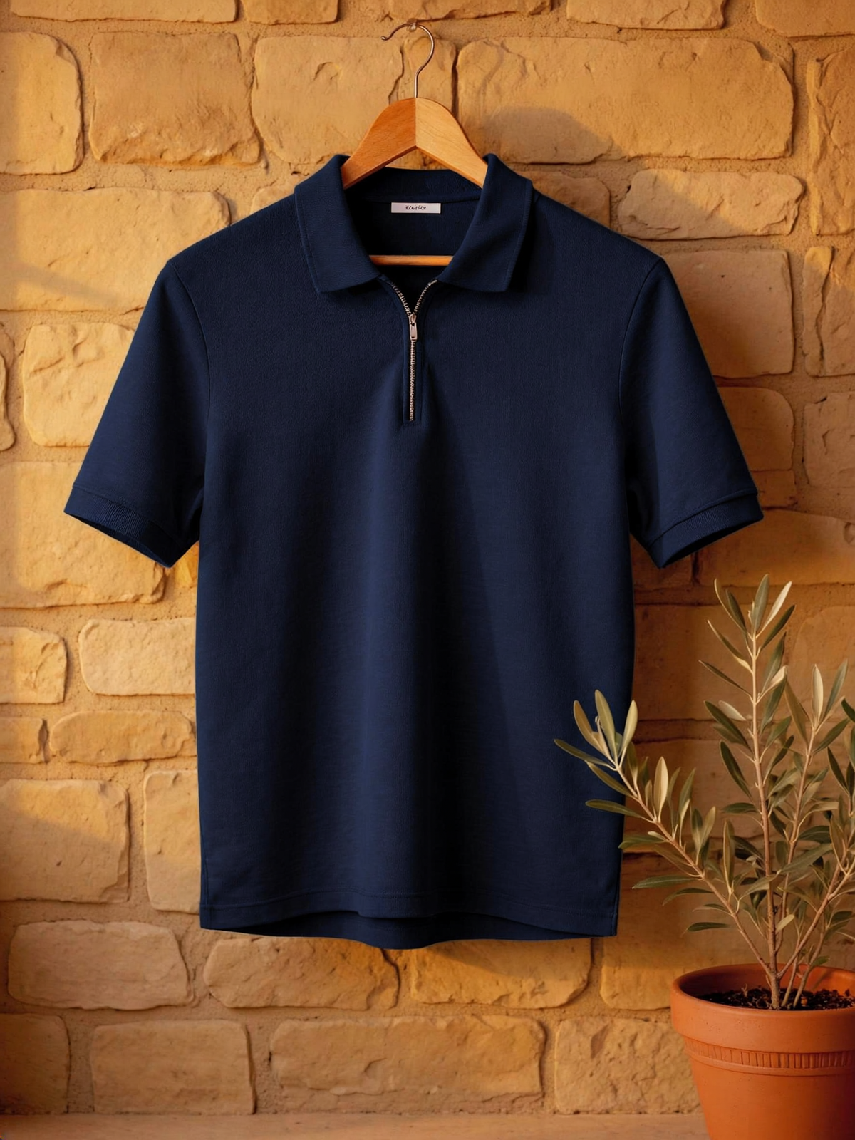 Dreamsia men's Navy Blue quarter-zip performance polo Lake Como hanging product photo 4