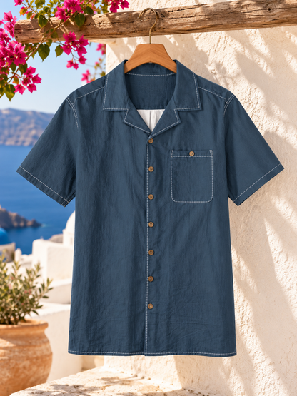 Riviera After Dark shirt hanging on wooden hanger
