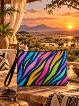 African Savanna Sunrise hero, Dreamsia crossbody bag on luxury safari lodge terrace