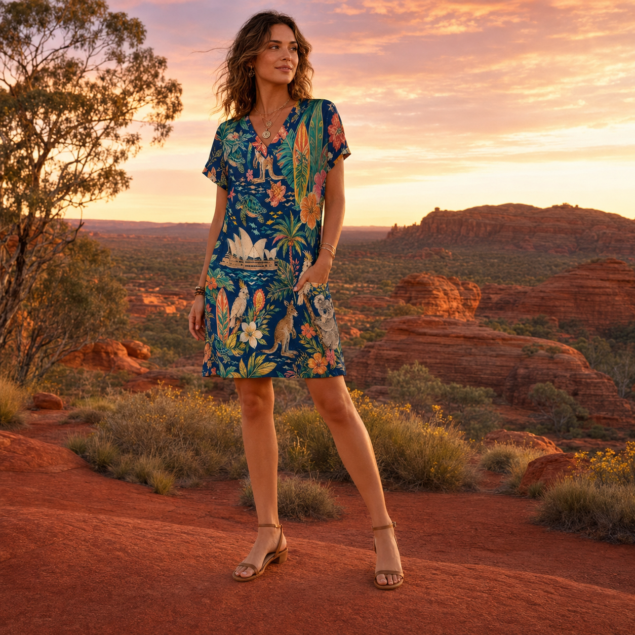 Women's Down Under Dreamscape V-neck Dress with Turn-up Cuffs