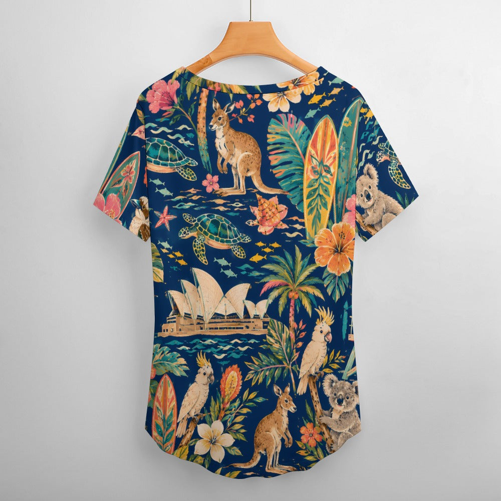 New V Neck Short-sleeve Women Shirt Printed
