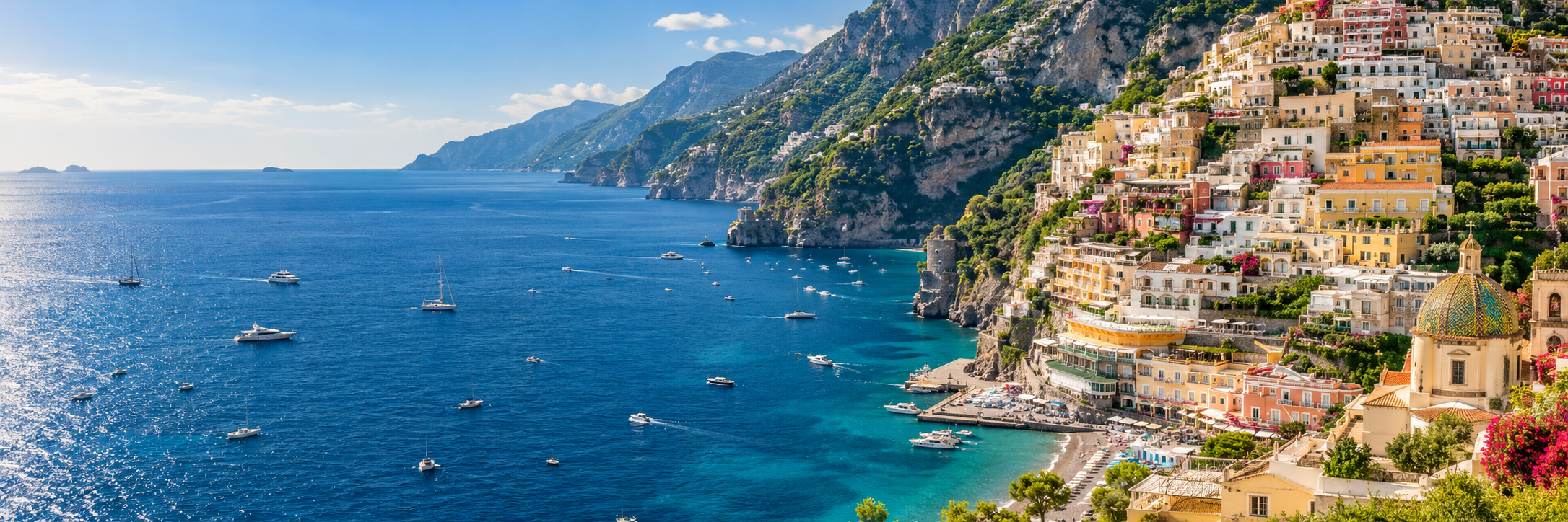 Positano hillside overlooking the Mediterranean Sea